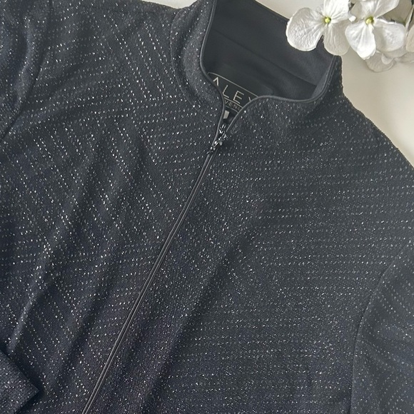 Vintage Alex Evenings Black Glitter Zip up Jacket - Picture 4 of 6